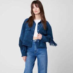 NWT BLANKNYC Women's Faux Suede Fringe Blue Jacket